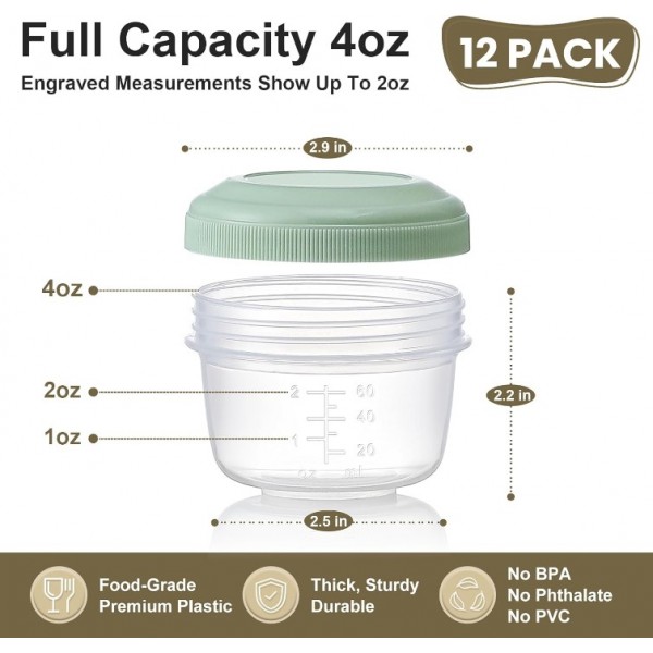 VITEVER [12 Pack] 4 oz Small Containers with Lids, Reusable Plastic Jars for Snack and Puree, Salad Dressing Container to Go, Deli Containers, Condiment Containers, Dishwasher Safe, BPA Free