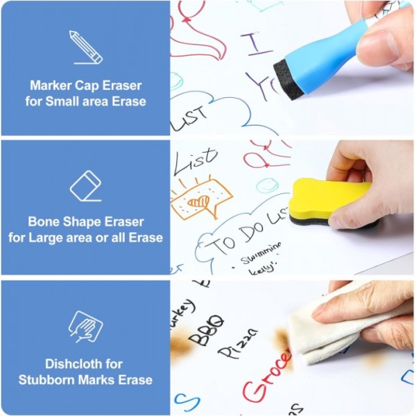 VITEVER 3 Pack Magnetic Dry Erase Board Sheet for Fridge, 12"x8" Erasable Refrigerator WhiteBoard w/ 6 Markers & 1 Eraser- Smooth and Flexible Small Magnet Blank Notepad for Home Kitchen Organizer and Planner
