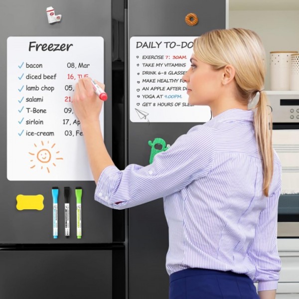 VITEVER 3 Pack Magnetic Dry Erase Board Sheet for Fridge, 12"x8" Erasable Refrigerator WhiteBoard w/ 6 Markers & 1 Eraser- Smooth and Flexible Small Magnet Blank Notepad for Home Kitchen Organizer and Planner