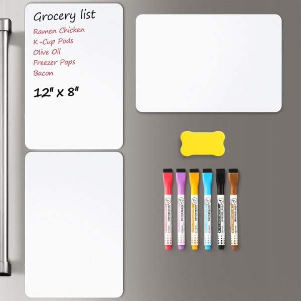 VITEVER 3 Pack Magnetic Dry Erase Board Sheet for Fridge, 12"x8" Erasable Refrigerator WhiteBoard w/ 6 Markers & 1 Eraser- Smooth and Flexible Small Magnet Blank Notepad for Home Kitchen Organizer and Planner