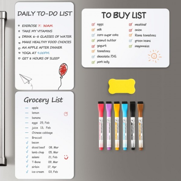 VITEVER 3 Pack Magnetic Dry Erase Board Sheet for Fridge, 12"x8" Erasable Refrigerator WhiteBoard w/ 6 Markers & 1 Eraser- Smooth and Flexible Small Magnet Blank Notepad for Home Kitchen Organizer and Planner