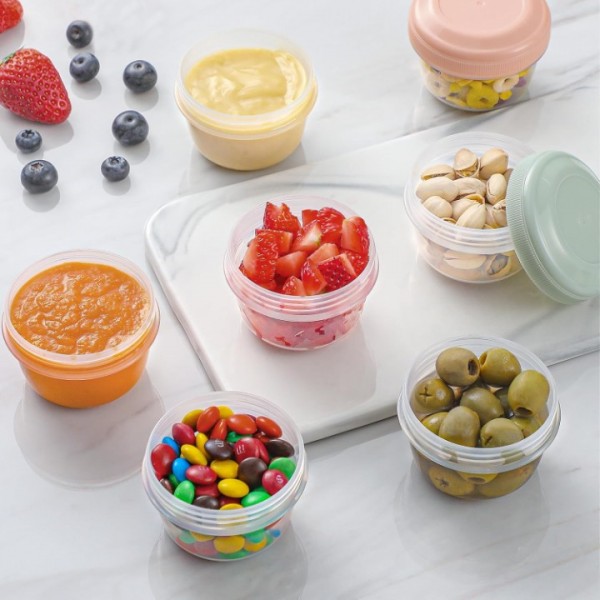 VITEVER [12 Pack] 4 oz Small Containers with Lids, Reusable Plastic Jars for Snack and Puree, Salad Dressing Container to Go, Deli Containers, Condiment Containers, Dishwasher Safe, BPA Free